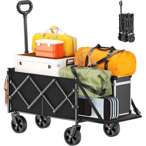 Foldable Wagon with Extended Tailgate: Collapsible Large Capacity Folding Wagon - Heavy Duty Utility Carts for Shopping,Garden,Sports,Groceries,Apartment,Camping,Outdoor - Black (120L)