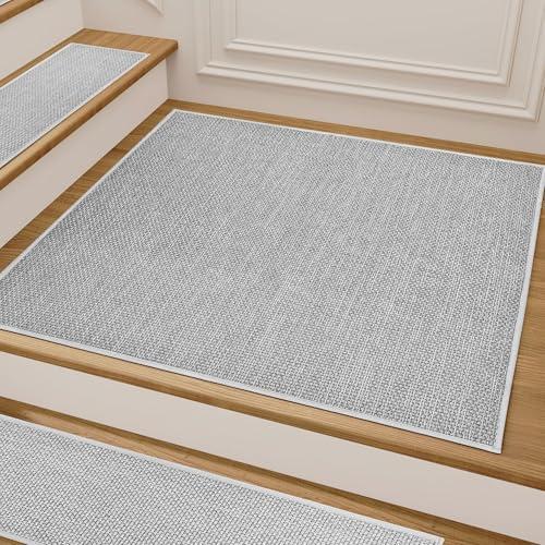 Deerly Comfortable Stair Landing Carpet Non Slip Breathable Linen Rug for Wooden Steps Peel and Stick Landing Mat Covers Indoor Absorbent with Self-Adhesive Backing 30"X30" Grey