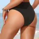 Daci Women V Cut Bikini Bottoms - Mid Waist Cheeky Swim Bottoms High Cut Bathing Suit Bottoms (Black, S)
