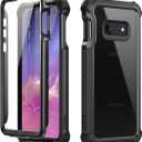 Dexnor Galaxy S10E Case with Built-in Screen Protector Clear Rugged Full Body Protective Shockproof Hard Back Defender Dual Layer Heavy Duty Bumper Cover Case for Samsung Galaxy S10E - Black