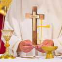 Wood Standing Cross,Christians Spiritual Religious Jesus Cross Wall Art,Handmade Nature Wooden Blessed,Tabletop for Church Home Decor Wood Crucifix