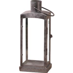 Vintage Tin Lantern with Glass Panels for Pillar Candle, Metal Candle Holder, for Farmhouse or Industrial Style, Centerpiece, Patio Accent, Decor On Side Tables, Mantels (1, 5"x12.5")