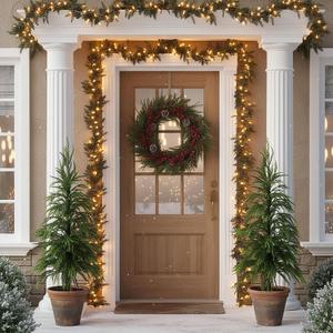Yunlly 2 Pcs 4ft Norfolk Pine Christmas Tree Real to Touch Holiday Faux Tree Artificial Topiary with Ground Stakes, Realistic Outdoor Christmas Decoration for Front Porch Entryway Indoor Garden