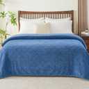 EMME Fleece Blanket, 3D Jacquard Throw Blanket for Couch and Bed, Soft Cozy and Fluffy Blankets Lightweight Luxury Flannel with Waffle Design (Navy Blue, 50" x 60")
