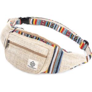 Freakmandu Eco-Friendly Boho Hippie Style Hemp Fanny Pack Hip Waist Bag for Hiking Running Jogging (Beatnik)