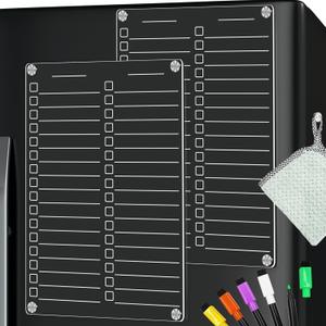 Acrylic Magnetic Dry Erase Board for Fridge, Clear Magnetic to Do List White Board, 2 Pcs Acrylic Dry Erase to Do List for Refrigerator Grocery Checklist Magnet Whiteboard 12"x8"