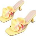 MakeMeChic Women's Open Toe Floral Kitten Heels Flower Summer Beach Sandals Tropical Flower Yellow 8