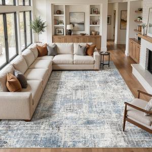 cotiled 9x12 Area Rug for Living Room, Abstract Washable Carpet, Blue Grey
