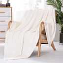 Panku Ultra Soft Cozy Knit Throw Blanket for Couch and Bed, Knitted Luxury Reversible Cozy Warm Fleece Blanket Throw, Plush Fluffy and Fuzzy Blankets for Gift (50x60inch, Cream)