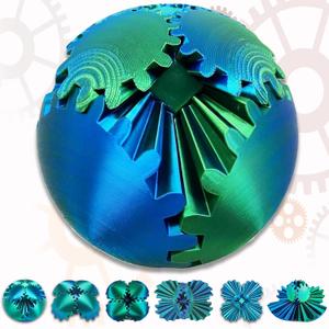 4-inch 3D Printed Gear Ball Fidget Toy Cube, Spin Ball, Gear Sphere, Sphere Desk Toy, Cool Toys for Kids and Adults, Fidget Toy for Stress and Anxiety Relief (Blue&Green)