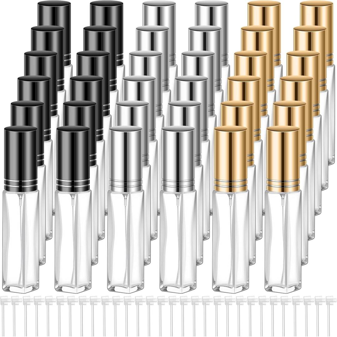 Domensi 30 Pcs 8 ml Empty Glass Perfume Bottles Bulk - Gold,Silver,Black Refillable Cologne Spray Atomizer with Pump, for Travel, Skincare, Haircare, Cleaning & DIY Essentials