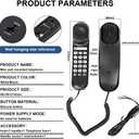 OF-990 Slimline Telephone Wall-Mountable Basic Corded Telephone No AC Power Required, Corded Home Phone Black
