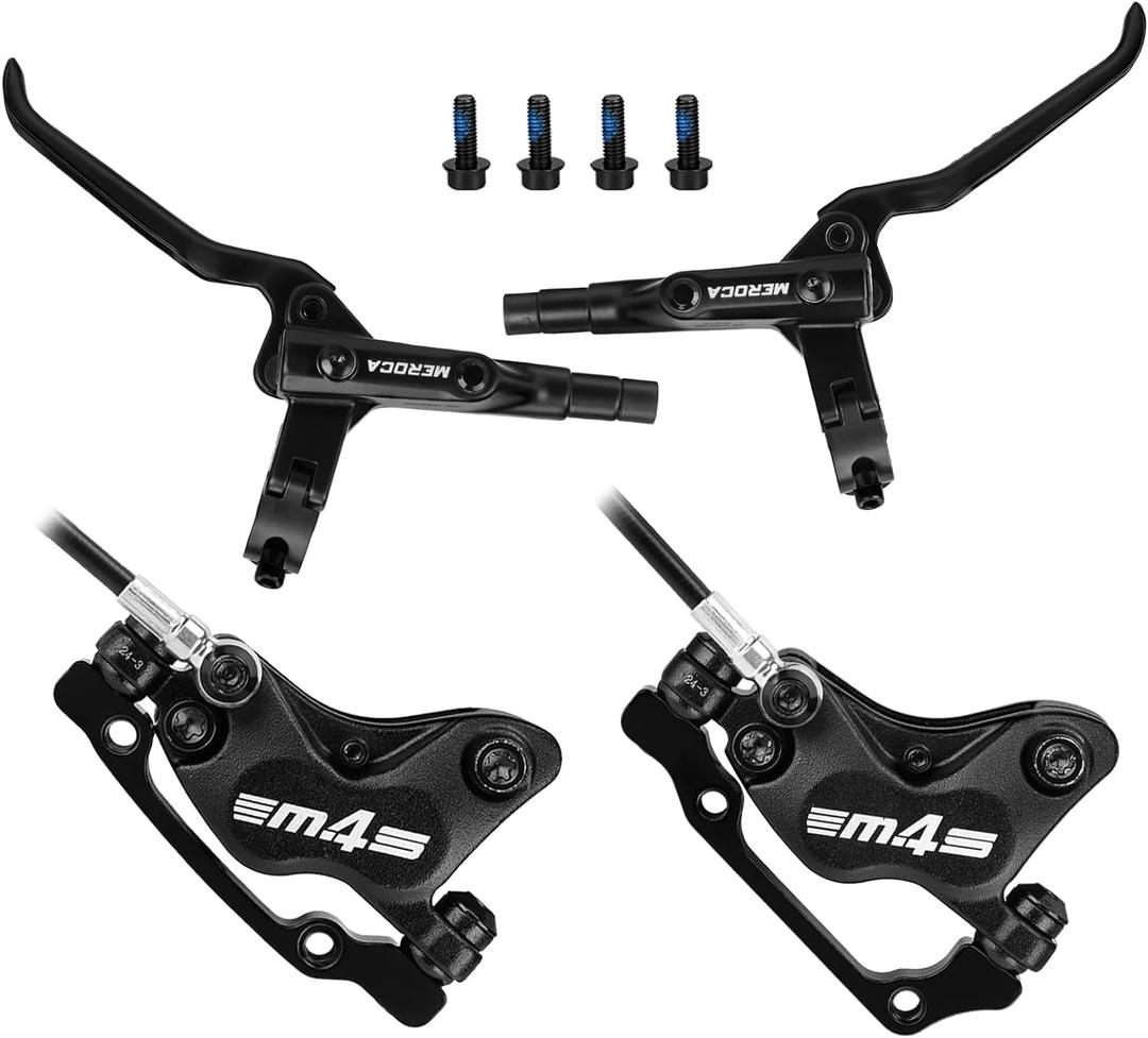 MEROCA M4S 4-Piston Mountain Bike Hydraulic Disc Brakes Front 850mm Rear 1550mm Hydraulic Brake Ebike Hydraulic Brakes Split Front/Rear Calipers Bike Disc Brake