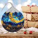 Retro Moon Star Stained Glass Hanging Ornament - Christmas Tree Decoration, Holiday Ornament, Gift Idea