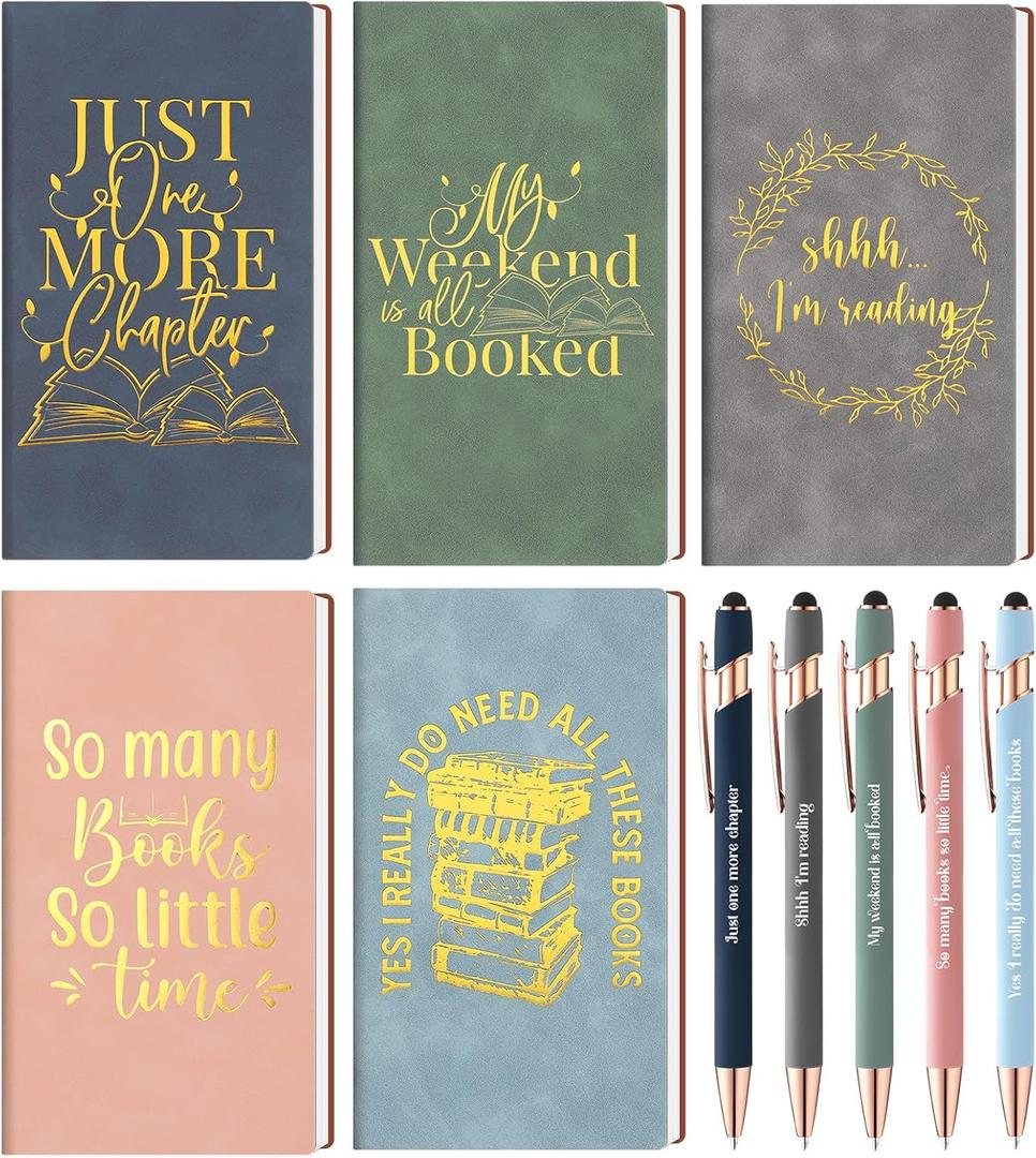 Fulmoon 10 Pcs Book Lovers Gifts Book Club Inspirational Notebooks Journal with Pens Vintage Appreciation Gift for Teacher Librarian Reader Student Coworker(Morandi)
