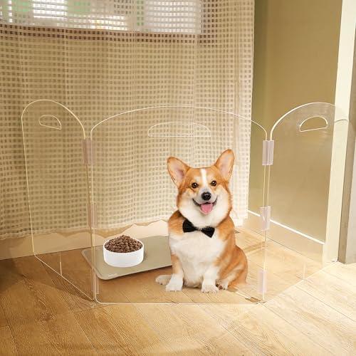 Dog Gate, Clear Acrylic Pet Gate for Dogs, Free Standing Pet Gates for Doorways, Folding Freestanding Puppy Doggy Cat Fence Inside, Dog Barriers for Home 3 Panel