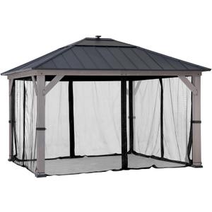 Sunjoy Mosquito Netting for 11 ft. 13 ft. Wood-Framed Gazebos, Outdoor 4-Panel Sidewall Mesh Netting Screen with Zipper, Black