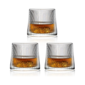 6 Oz Whiskey Glasses -Old Fashioned Set of 3, Cocktail Bourbon Alcohol Drinks, Old Fashioned Whiskey Glasses (Vertical Stripe)