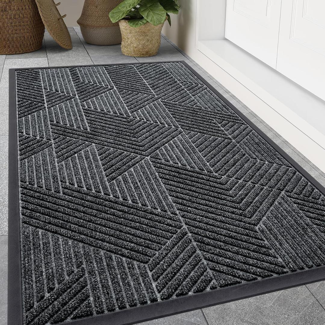 Smiry Front Door Mat Outside Entrance, Heavy Duty Sturdy Natural Rubber Doormat, Trap Dirt and Moisture, Easy Clean Low Profile Welcome Floor Mats for Indoor Outdoor Entry, 47x23 Inch, Grey