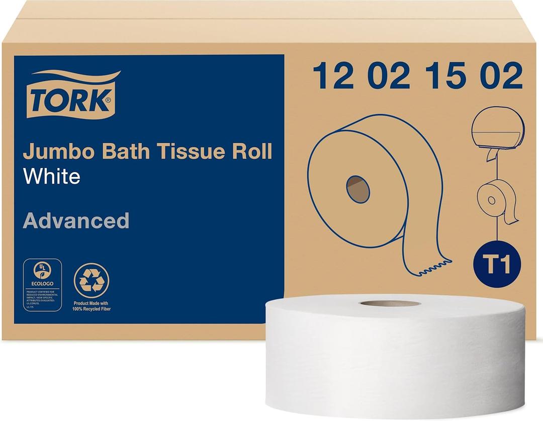 Tork Jumbo Toilet Paper Roll White T1, Advanced, 2-ply, 6 x 1600 feet, 12021502, 6 Count (Pack of 1)