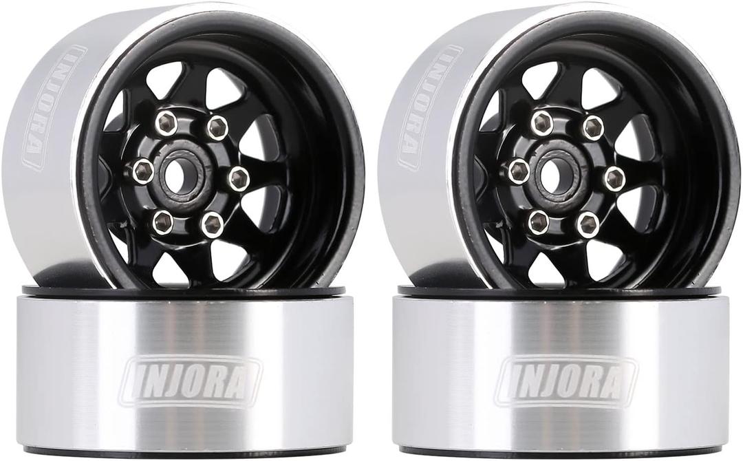 INJORA 1.0 Beadlock Wheel Stamped Steel Beadlock Deep Dish 1.0" Wheels for 1/18 TRX4M Axial AX24 SCX24 Gladiator Deadbolt Bronco C10 JLU Upgrade Parts(Black)