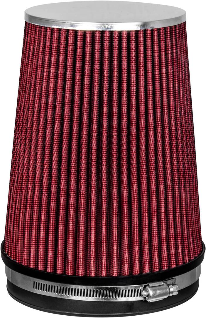 RED 6" 152 mm Inlet Truck Cold Air Cone Replacement Performance Washable Clamp-On Dry Air Filter (8" Tall)
