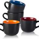 AmorArc 24 oz Soup Mugs with Handles, Jumbo Ceramic Bowls Mugs Set with handles for Coffee Cereal Cappuccino Snacks, Microwave&Dishwasher safe Soup Cups for Meal-Multicolor, Pack of 6 