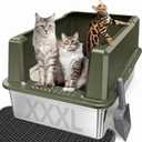 XXL Stainless Steel Cat Litter Box with Lid, 26" L x 18" W x 12" H Metal Litter Box with High Sides for Big Cats & Multiple Cats, Never Absorbs Odors, Anti-Urine Leakage, Easy Cleanin(Green)