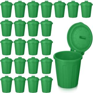 Zubebe 24 Pcs Green Mini Trash Can Mini Toy Garbage Can Small Desktop Storage Bin with Lids for Trash Party Favor Garbage Truck Birthday Decoration Party Supplies Home School Classroom