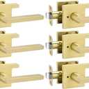 Goldenwarm Gold Door Handles Interior, Zinc Alloy Heavy Duty Brushed Gold Interior Door Handles for Bedroom Bathroom, Modern Square Privacy Door Levers (6 Pack)