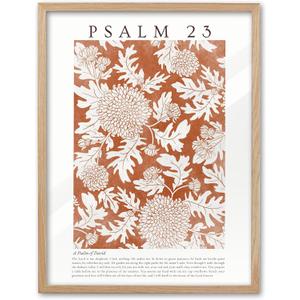 EcoHest Christian Bible Verse Framed Wall Art, 12x16 in OAK Wood A Psalm of David Canvas Wall Art, Psalm 23 Orange Faith Home Decor, Thanksgiving Scripture Set of 1 for Bedroom Living Room