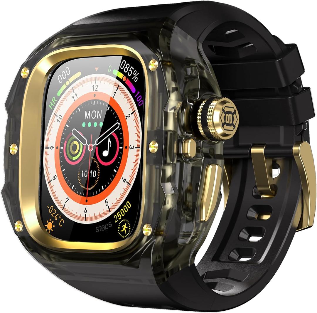 Rugged Case with Band Compatible with Apple Watch Ultra 3/2/1 49mm, [ECG Function Supported] Metal Bumper Protective Cover with One-Click Pop-Up Design,Sport Strap for Men