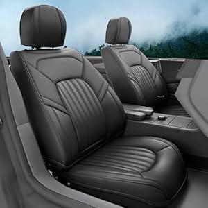 FEELON 5 Pieces ZC Front and Rear Car Seat Covers, Waterproof Nappa Leather Full Set Car Seat Protectors, Universal Auto Interior Fit for Sedans SUV Pick-up Truck, Black