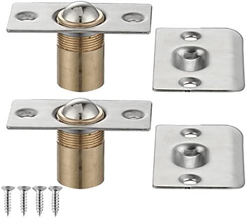 JQK Closet Door Ball Catch Hardware, Stainless Steel Catch Adjustable with Strike Plate, Brushed Satin Finish 2 Pack, HBC100-P2