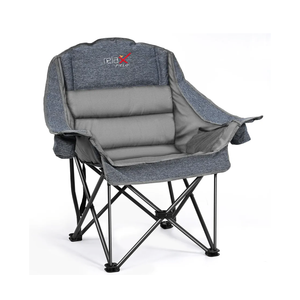 Oversized Camping Chair, Portable Folding Padded Camp Chairs with Side Pocket, Cup Holder, Heavy Duty Support 500LBS Outdoor Lounge Chair for Adults, Fishing, Sports, Trip, Grey