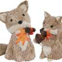 winemana Fall Decor Thanksgiving Decoration Sisal Fox, Set of 2 Table Centerpiece Foxes Animals Figurines, Handmade Ornaments Autumn Fall Decorations for Home Mantel Fireplace