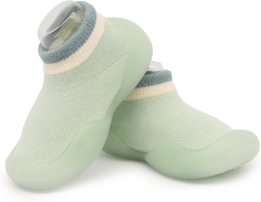 Baby Girls Boys First Walking Shoes Non Slip Soft Sole Sneakers Toddler Infant Sock Shoes Slipper socks (9-12 Months Infant, Light-green-2)