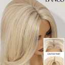 WIGER Layered Blonde Wig with Curtain Bangs Pre Cut Lace Wavy Wigs Light Yaki Glueless Synthetic Honey Blonde Mix Natural Hairline Curly Wig for Women Daily Party Costume Halloween