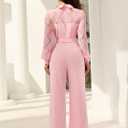 Elegant Jumpsuit for Women Dressy Sexy Lace Puff Sleeve Wide Leg Pant Suit One Piece Formal Outfits (Pink, M)