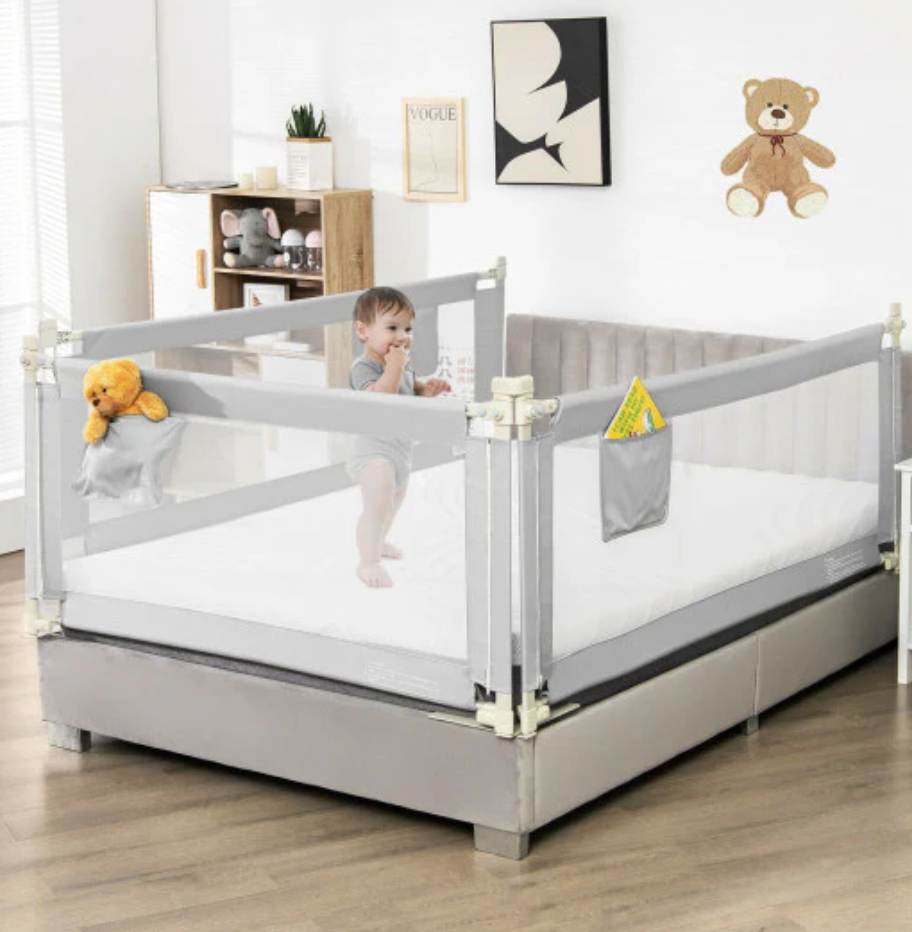 69.5 Inches Toddler Bedrail with Anti-Collision Cotton and Side Pocket-Gray 69.5 Inches Toddler Bedrail with Anti-Collision Cotton and Side Pocket-Gray
