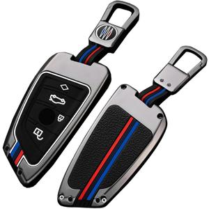 OLLEN Heavy Metal Key Fob Cover Case, Fit for BMW 2 5 6 7 Series X1 X2 X3 X5 X6 GT Series, Full Protection Key Fob Shell Case, Blade Shape, Gunmetal (1 Pcs)