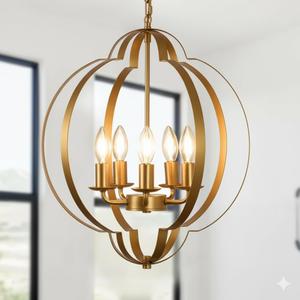 DLLT 5-Light Chandeliers for Dining Room, Copper Chandelier for Entryway, 16.53'' Adjustable Hanging Ceiling Pendant Light, Living Room, Bedroom, 40W, E12 Base, Silver (Bulbs Not Included)