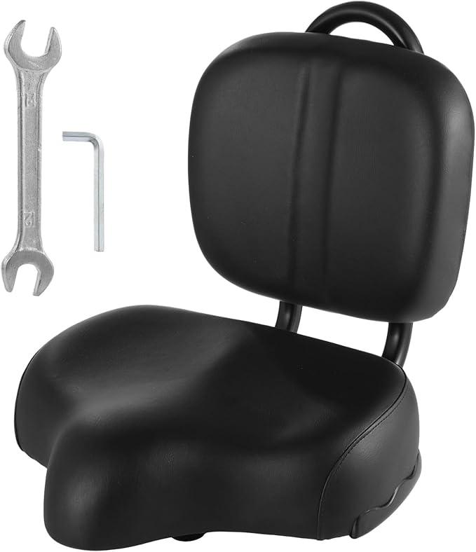Bike Seat with Backrest,Extra Wide Bicycle Seat with Back Support,ExtraLarge Bicycle Seat with Padded PU Cushion Saddle Fit for Tricycle Mountain EBike, Includes Installation Tools (Brown)