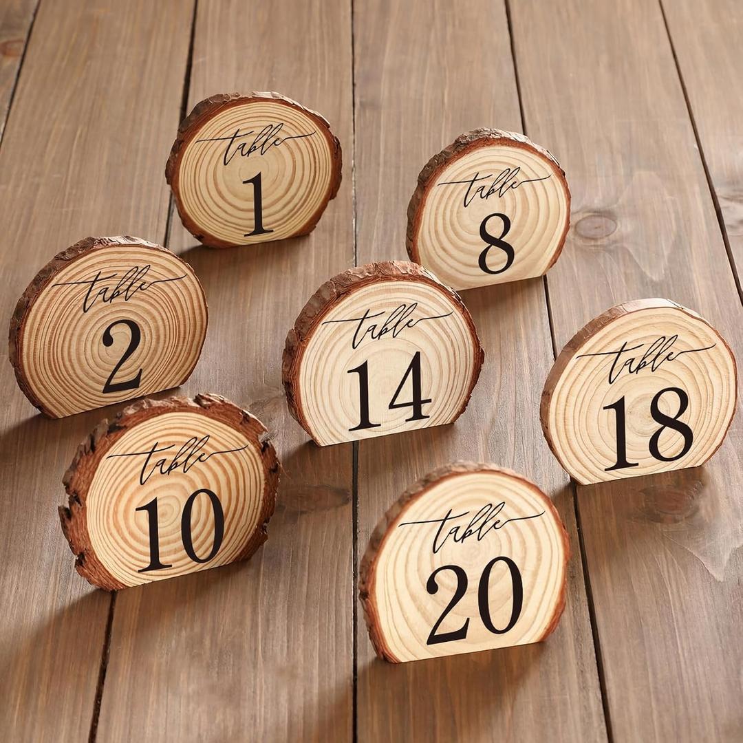 Novabright 21 Pcs Wooden Wedding Table Numbers 1-20, Wooden Restaurant Table Numbers Centerpieces Decoration for Weddings, Reception, Special Events, and Restaurant Use