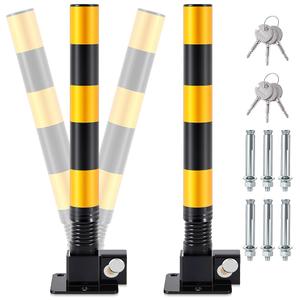 Zonon 2 Pcs Spring Parking Post Barrier, Folding Heavy Metal, Lock, Black