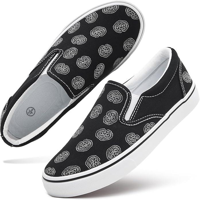 Women's Slip on Shoes Canvas Sneakers Loafers Non Slip Shoes Low Top Casual Shoes (Black/White, 7.5)