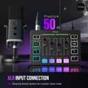FIFINE Gaming Audio Mixer, Streaming RGB PC Mixer with XLR Microphone Interface, Individual Control, Volume Fader, Mute Button, 48V Phantom Power, for Podcast/Recording/Vocal/Game Voice-AmpliGame SC3