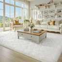 BENRON Fluffy Rugs for Living Room 5x8 Cream White, Washable Large Area Rugs for Bedroom Dining Table Office Kids Nursery Room, Washable Indoor Floor Carpets