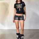 Women's Retro Gothic Skeleton Graphic Tees Y2K Vintage Short Sleeve Crop Tops Crew Neck Summer T Shirts (S)