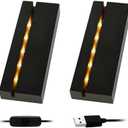 4.33" Rectangle Wooden Led Lights Display Base, Black Wooden Rectangle Light Base Warm Light Display Base with USB Cable for Glass Art Christmas Birthday Gifts (2Pcs)